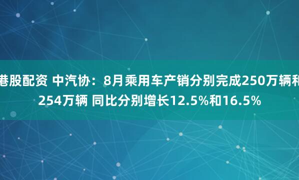 港股配资 中汽协：8月乘用车产销分别完成250万辆和254万辆 同比分别增长12.5%和16.5%