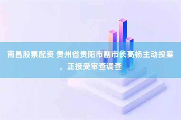 南昌股票配资 贵州省贵阳市副市长高杨主动投案，正接受审查调查